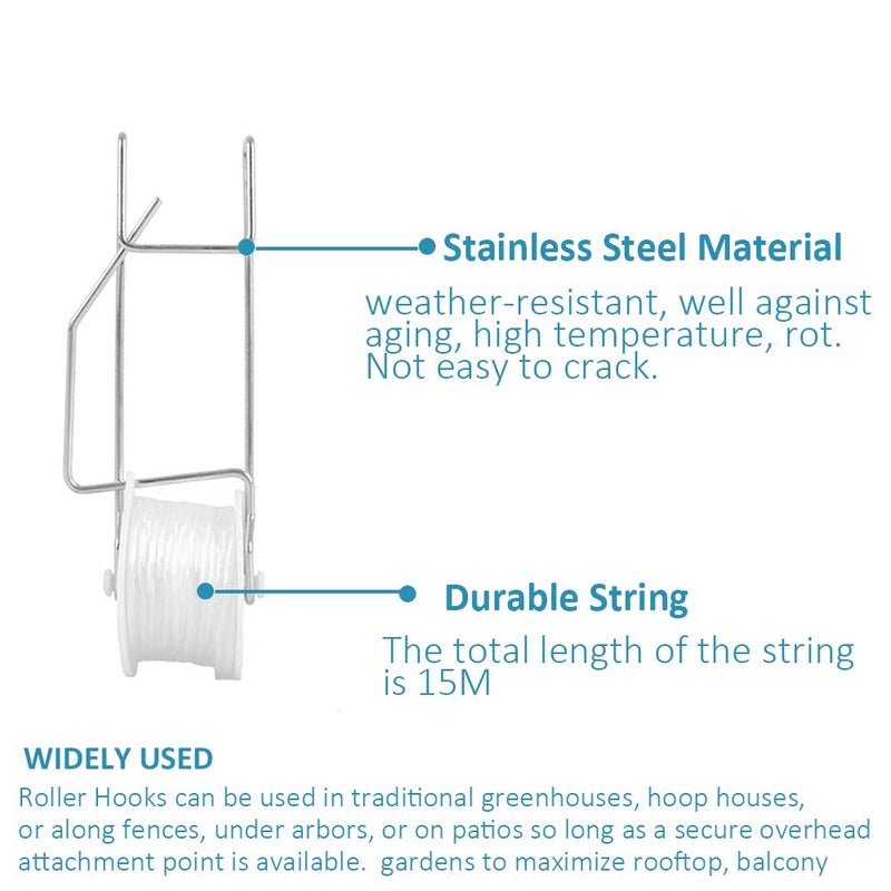 Bandelt 20 Pack Tomato Trellis Roller Hooks with 49.2FT String for Tomato,Plant, Greenhouse,Flower Vine Twine Crop Trellis Kit Plant Roller Hook - Image 2